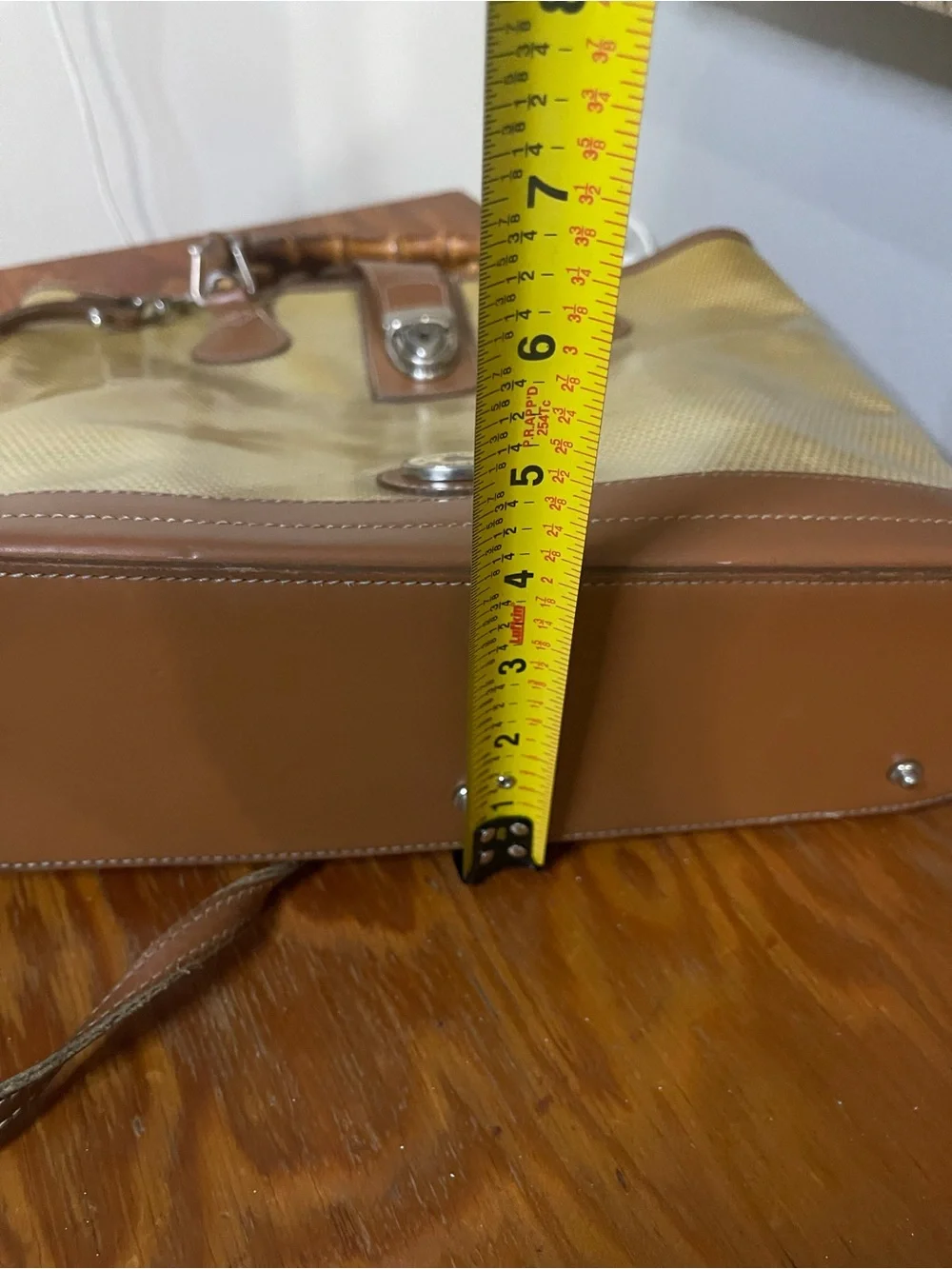 Dooney & Bourke Beige Canvas Tote with Brown Leather & Bamboo Handles